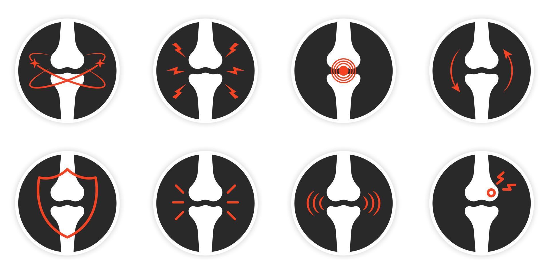 Bones Pain Silhouette Icon Set. Bone Injury, Arthritis, Osteoporosis, Inflammation Pictogram. Ache of Knee, Hand, Leg Skeleton. Bones Joint Illness Icon. Isolated Vector Illustration.