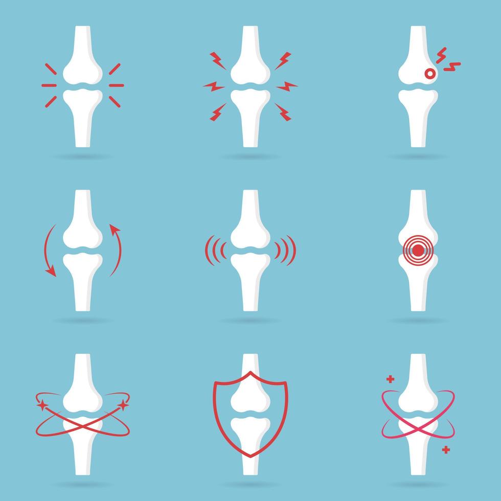 Knee Joint Pain Silhouette Icon Set. Ache of Knee, Hand, Leg Skeleton. Bones Pain, Injury and Inflammation. Arthritis, Osteoporosis and Bones Joint Illness Icon. Isolated Vector Illustration.