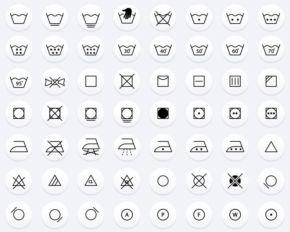 Laundry Instruction Line Icon Set. Care Wash Information Symbol Collection. Hand or Machine Wash, Use Iron, Dry, Cleaning Cotton Cloth Linear Sign. Isolated Vector Illustration.