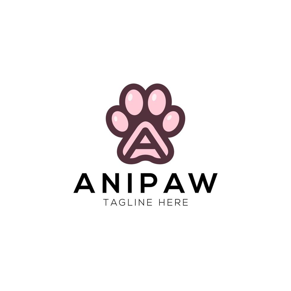 Paw and letter A logo design template with playful style vector