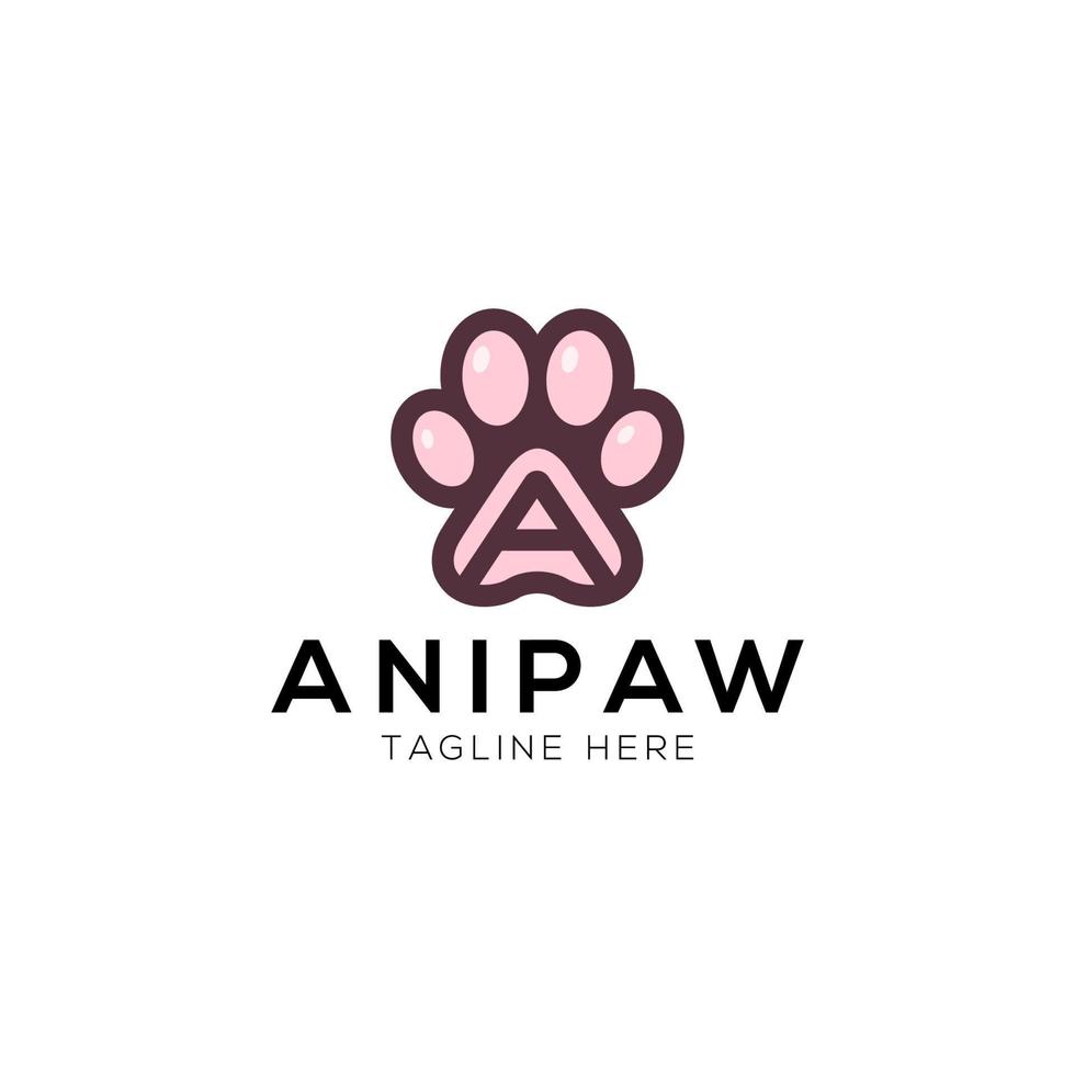 Paw and letter A logo design template with playful style vector