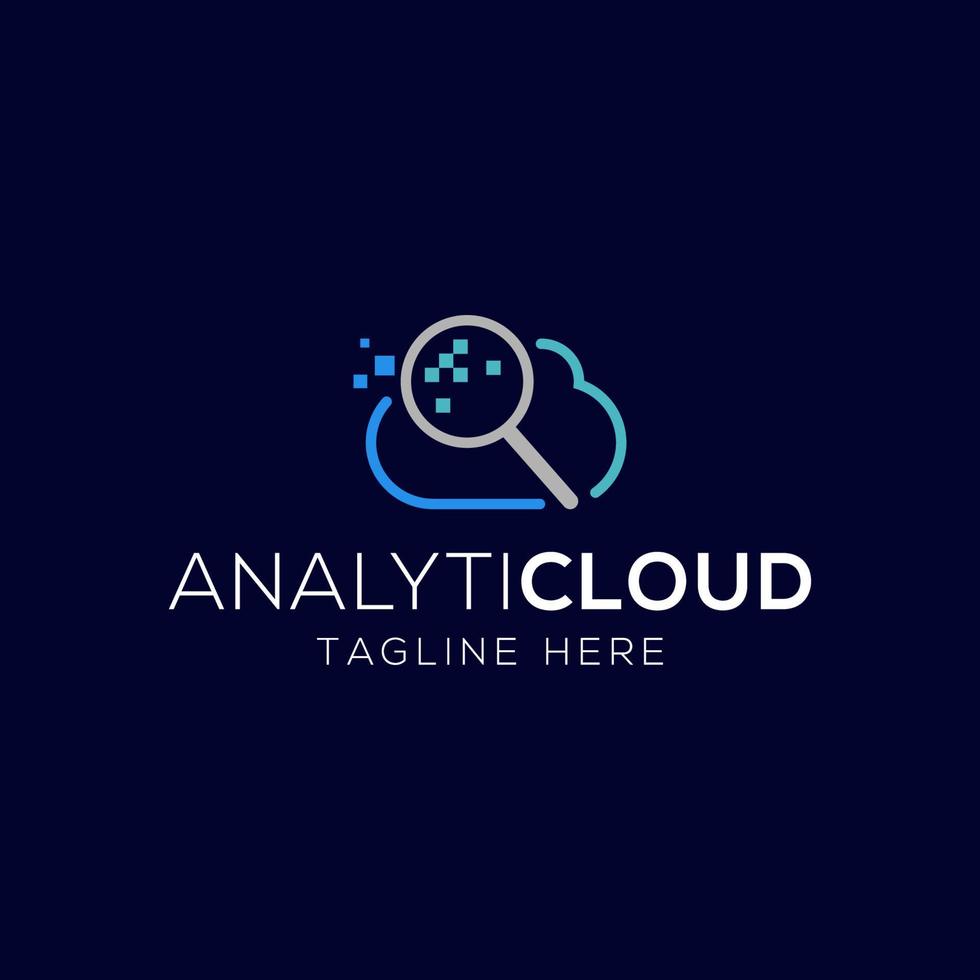 Data cloud and magnifier logo design template with minimalist style vector