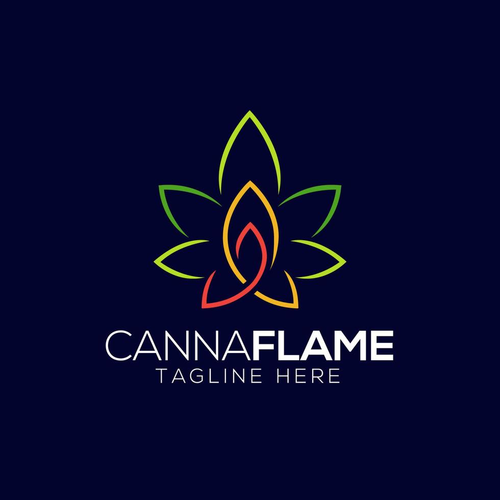 plantilla de diseño de logotipo de cannabis y llamas con estilo de arte lineal vector