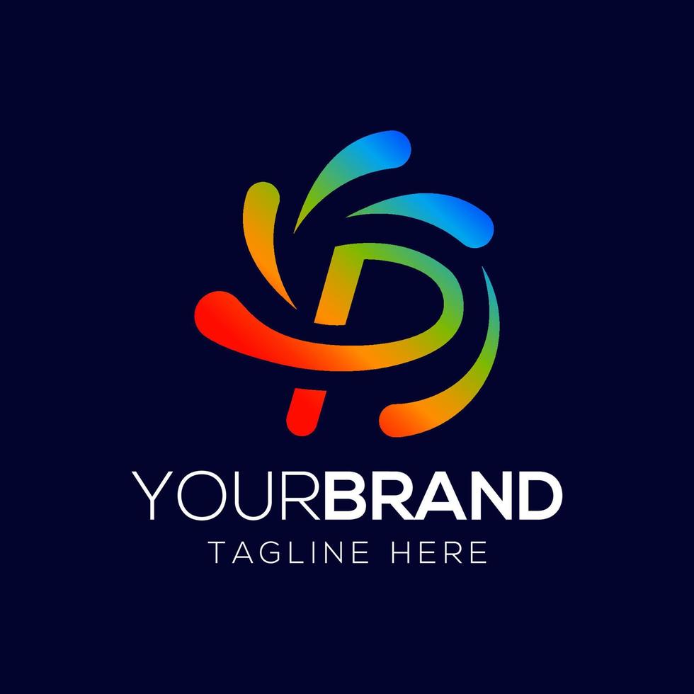 Ink and letter P logo design template with colourful style vector