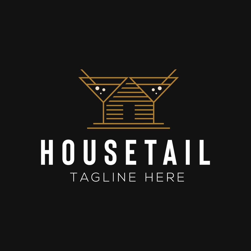 plantilla de diseño de logotipo de printfarmhouse y cóctel con estilo de arte de línea vector