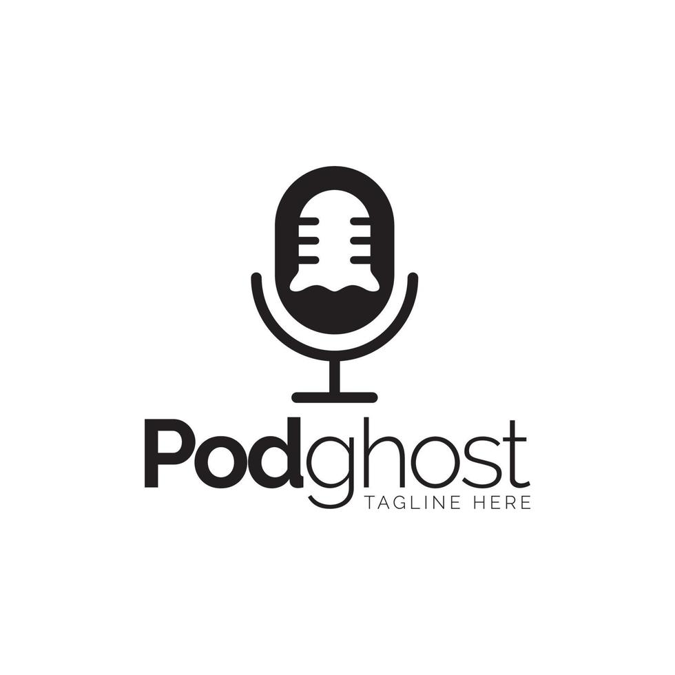 plantilla de diseño de logotipo fantasma y podcast con estilo negativo mínimo vector