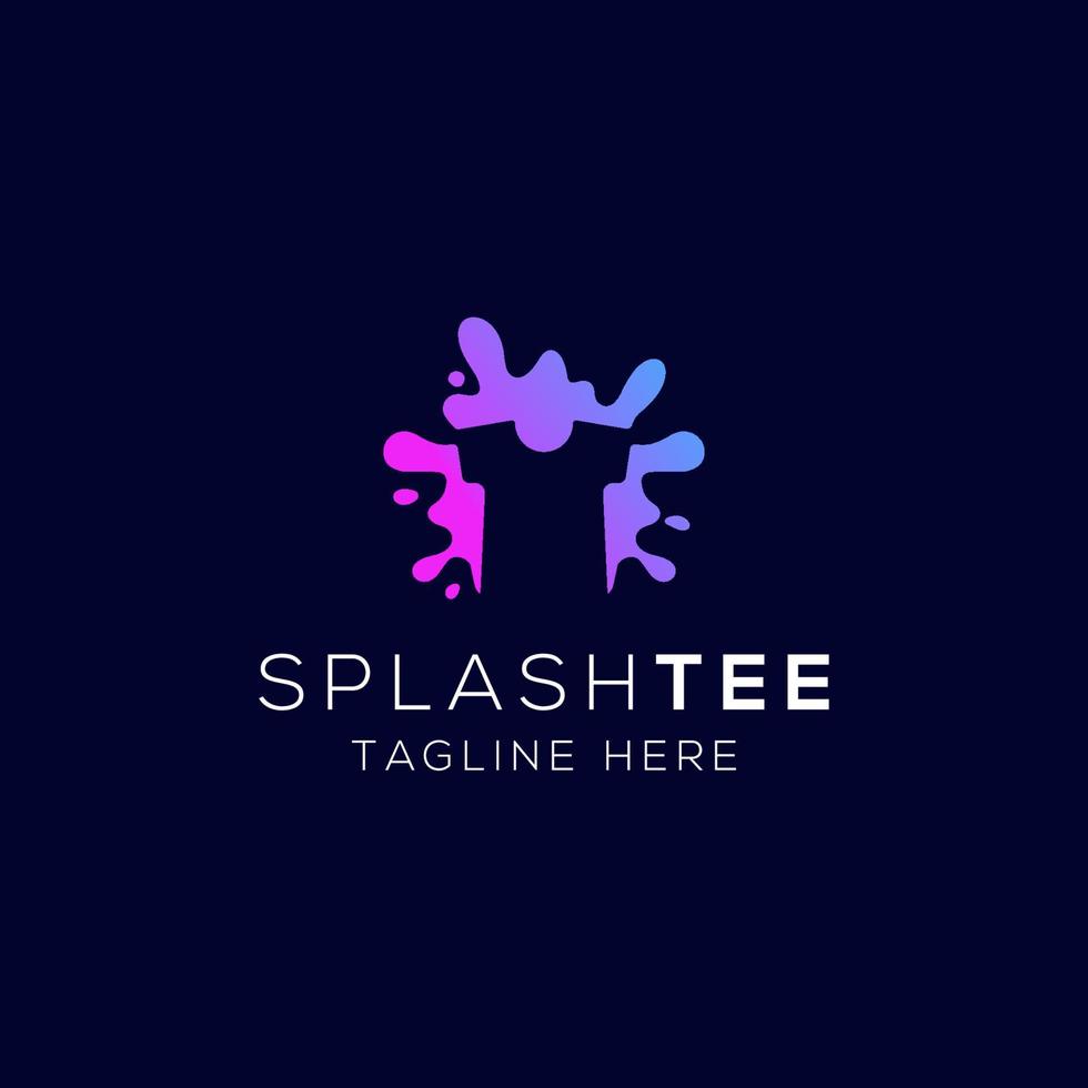 T shirt and splash ink logo design template with negative trendy style vector