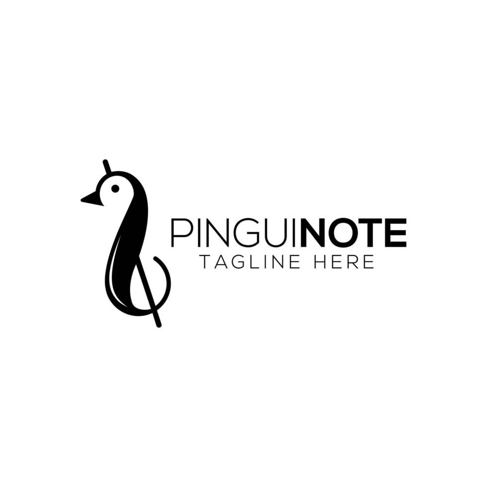 plantilla de diseño de logotipo de pingüino y nota musical con estilo minimalista vector