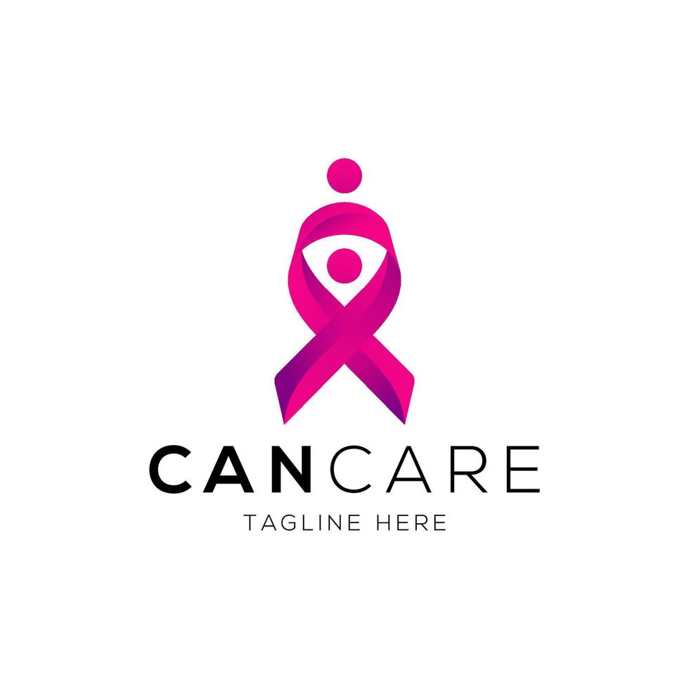 Cancer ribbon and child care logo design template with colorful style vector