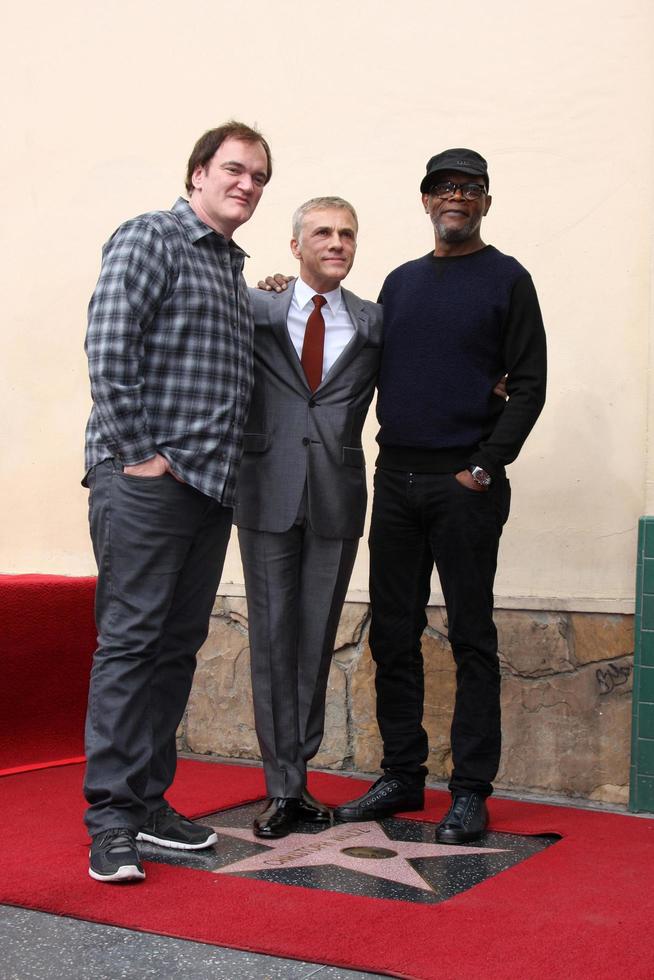 LOS ANGELES, DEC 1 - Quentin Tarantino, Christoph Waltz, Samuel L Jackson at the Christoph Waltz Hollywood Walk of Fame Star Ceremony at the Hollywood Boulevard on December 1, 2014 in Los Angeles, CA photo