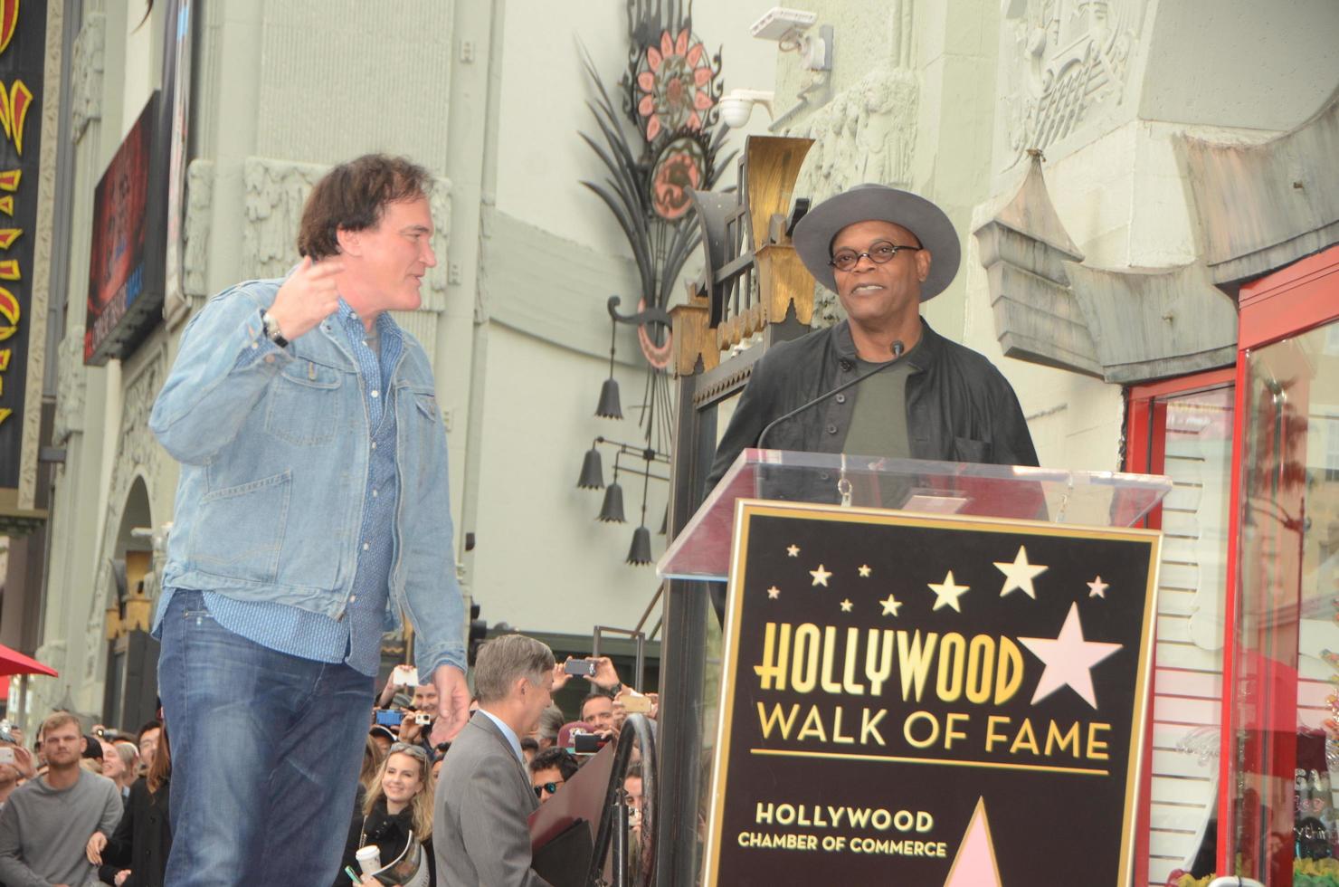 LOS ANGELES, DEC 21 - Quentin Tarantino, Samuel L Jackson at the Quentin Tarantino Hollywood Walk of Fame Star Ceremony at the Hollywood Blvd on December 21, 2015 in Los Angeles, CA photo