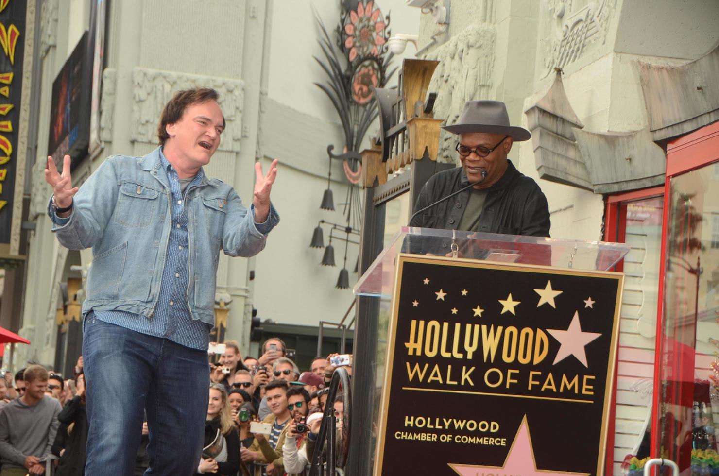 LOS ANGELES, DEC 21 - Quentin Tarantino, Samuel L Jackson at the Quentin Tarantino Hollywood Walk of Fame Star Ceremony at the Hollywood Blvd on December 21, 2015 in Los Angeles, CA photo