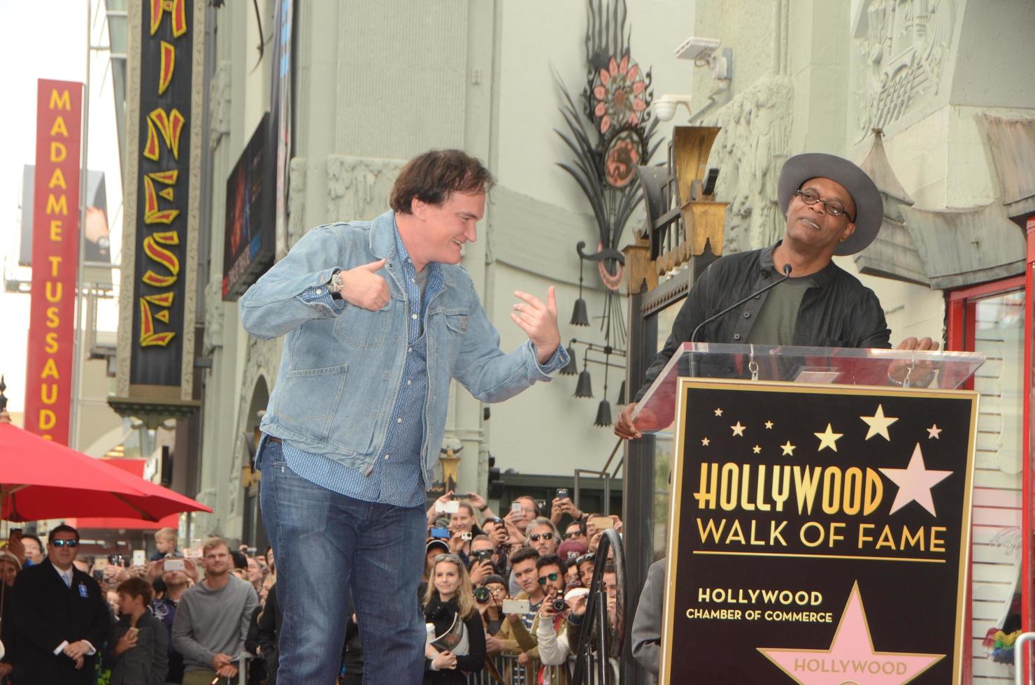 LOS ANGELES, DEC 21 - Quentin Tarantino, Samuel L Jackson at the Quentin Tarantino Hollywood Walk of Fame Star Ceremony at the Hollywood Blvd on December 21, 2015 in Los Angeles, CA photo