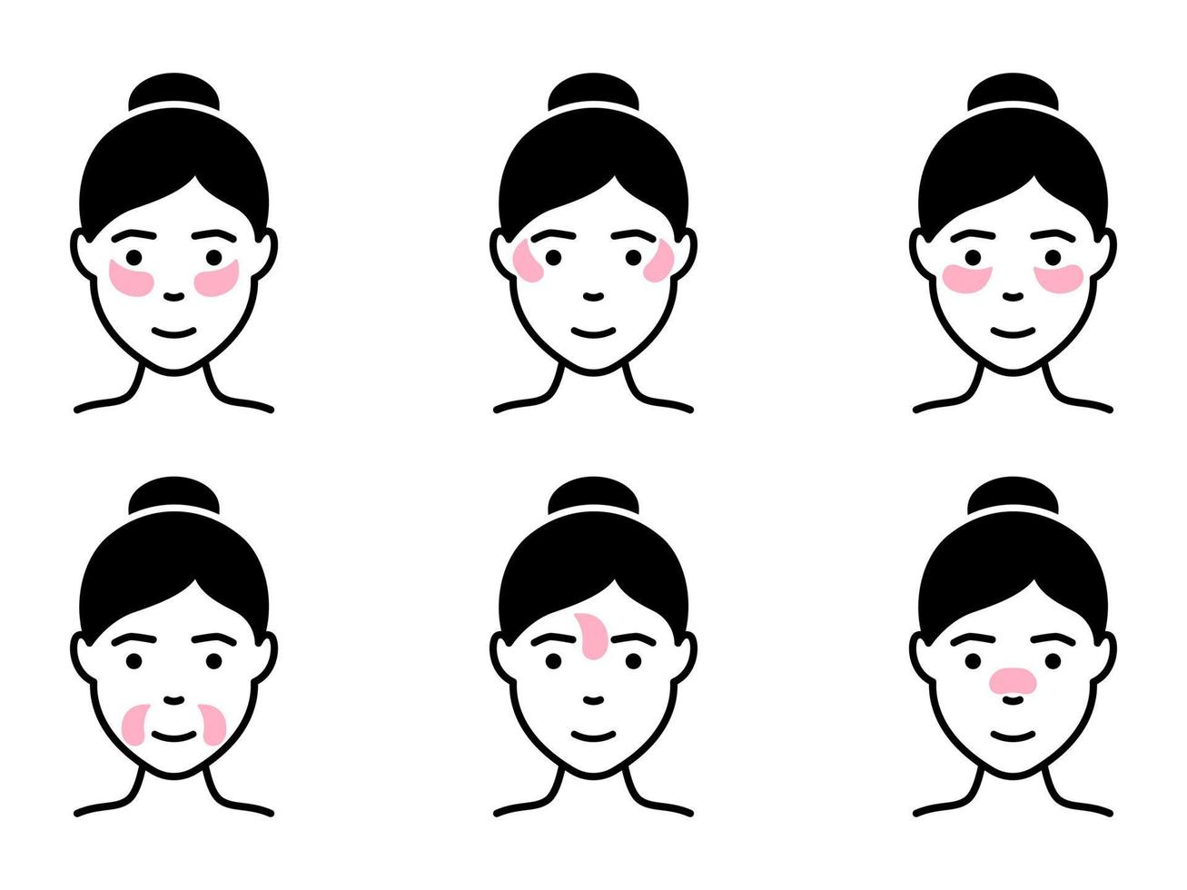 Girl with Different Method for Use Gel Patch Silhouette Icon. Patches Under Eye, Between Brows, for Mouth and Nose Pictogram. Face Anti Aging Procedure Black Icon. Isolated Vector Illustration.