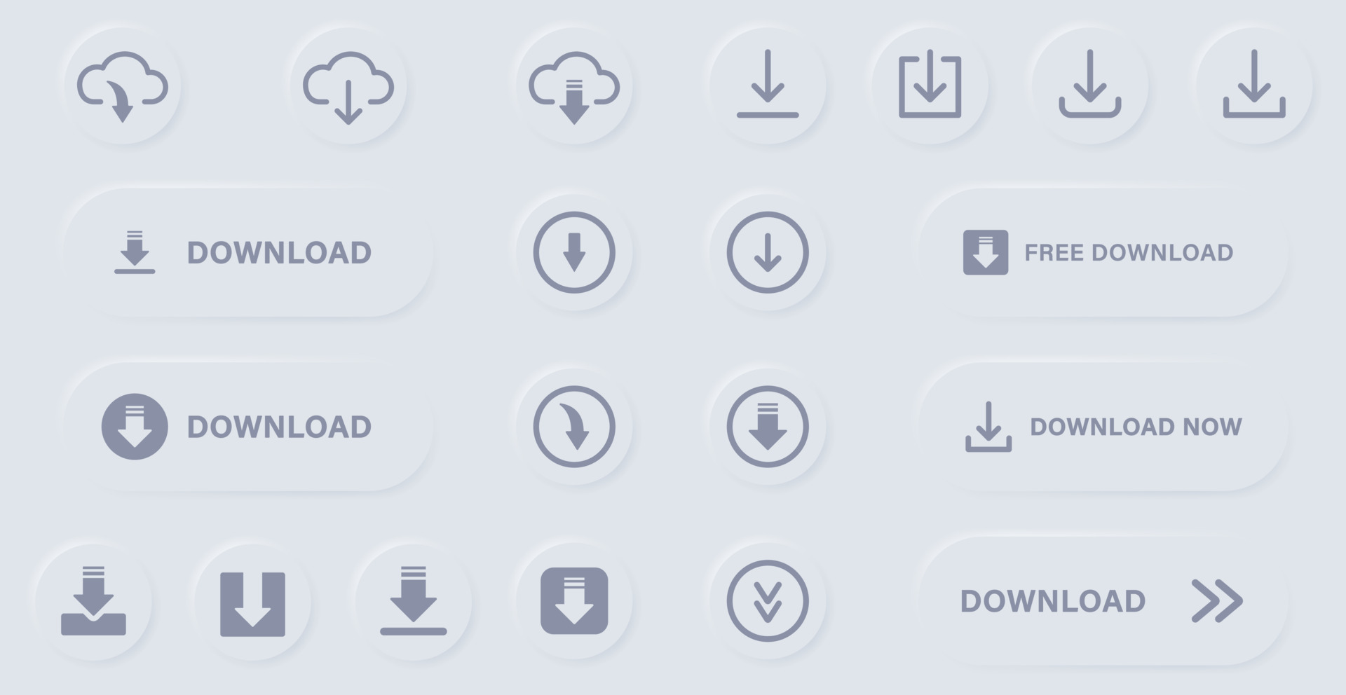 Download Button Line and Silhouette Icon Set. Down Load Web App, File ...