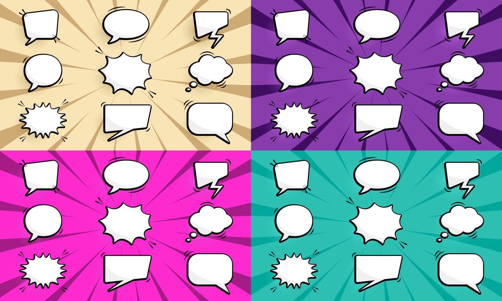 Collection of comic speech balloons on pop art background. Vector Illustration.