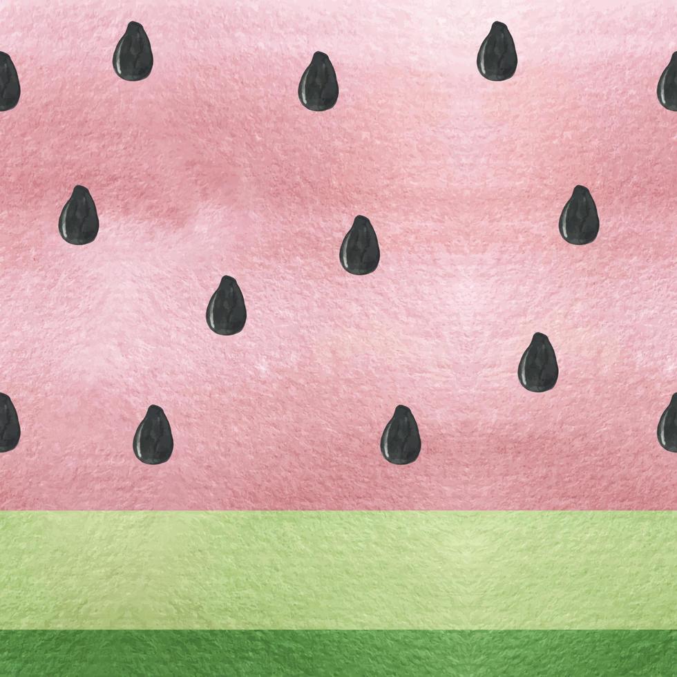 Watercolor seamless border with watermelon pink ang green texture with seeds. Summer seamless fruit border vector