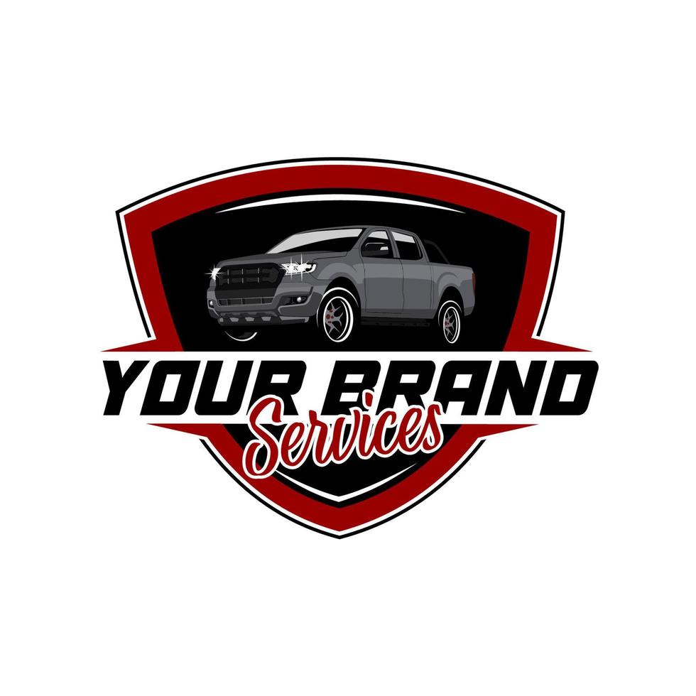 Vector logo of a black red double cabin pickup car on a white background, used for the logo of an automotive service company.