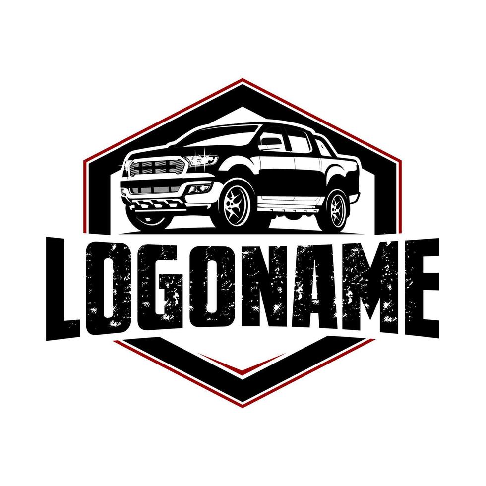 Hexagon badge Double cabin pickup vector logo, used for automotive service company logos.