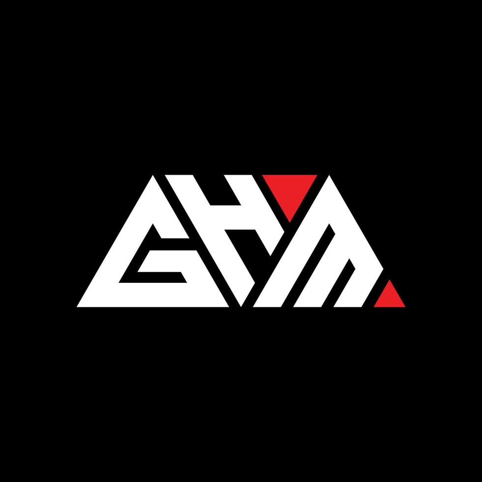 GHM triangle letter logo design with triangle shape. GHM triangle logo design monogram. GHM triangle vector logo template with red color. GHM triangular logo Simple, Elegant, and Luxurious Logo. GHM