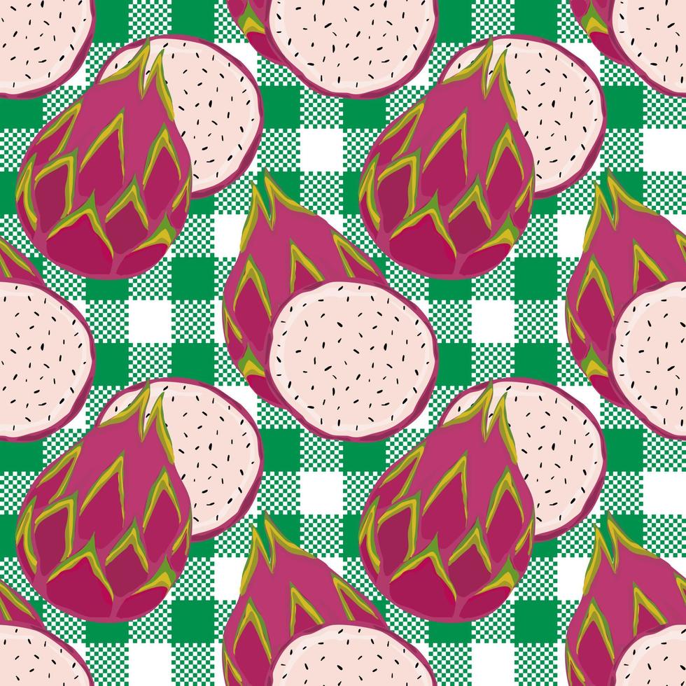 patrón sin costuras con fruta de dragón, pitaya. vector de fruta papel de envolver o patrón de embalaje