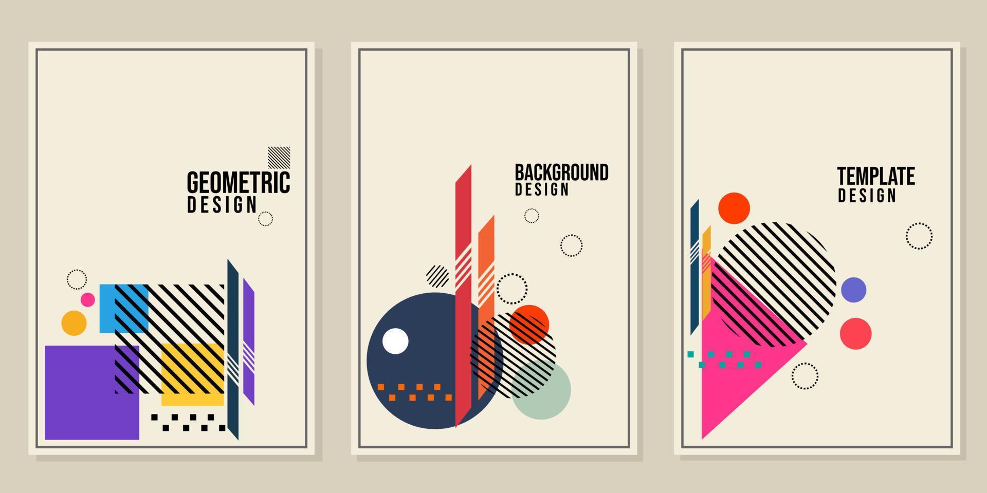 set of abstract geometry cover templates. trendy background design with circle, triangle, square shape vector