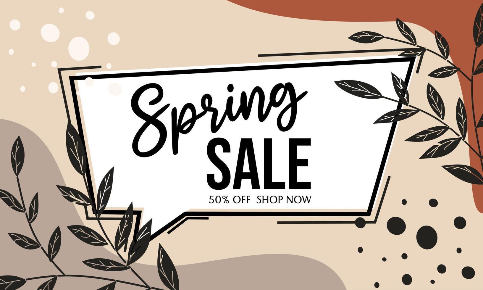 spring discount banner. abstract background with hand drawn floral elements. aesthetic advertising design vector