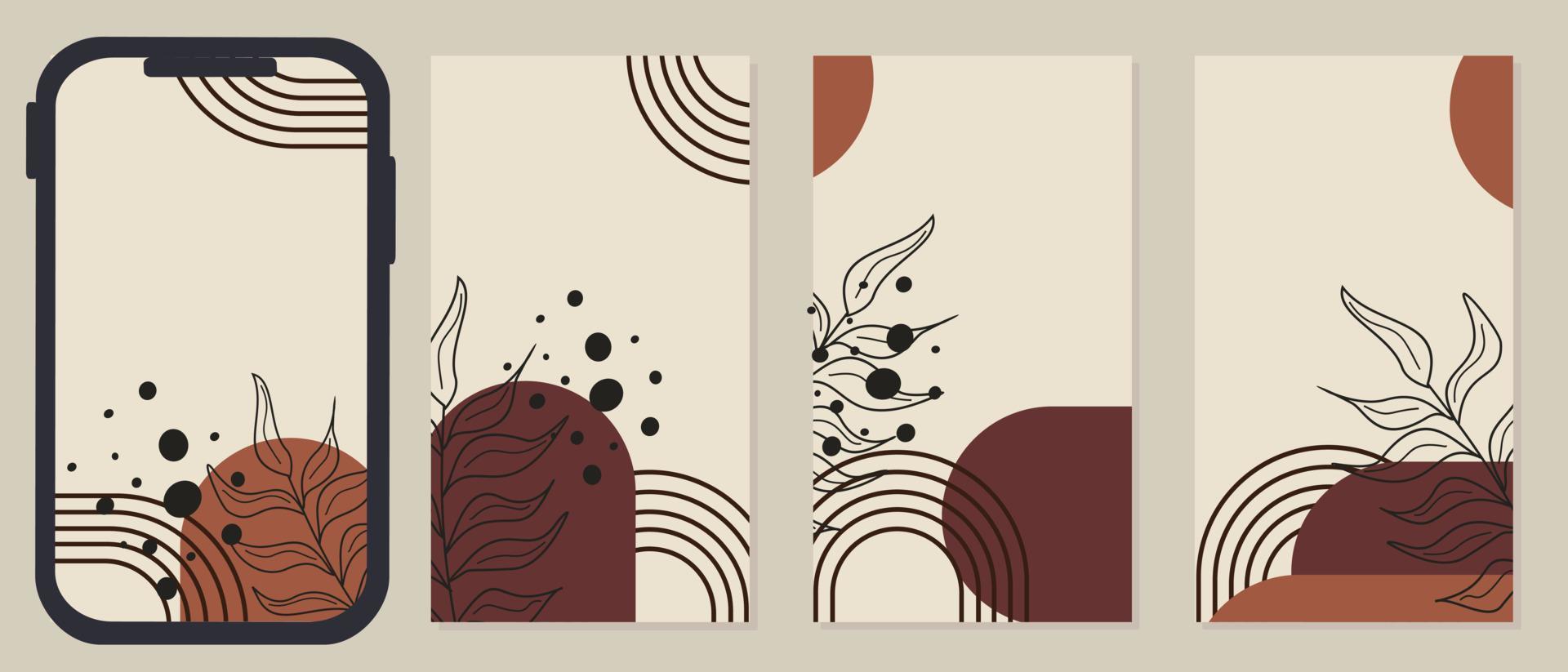 set of social media story blank design templates brown color aesthetic