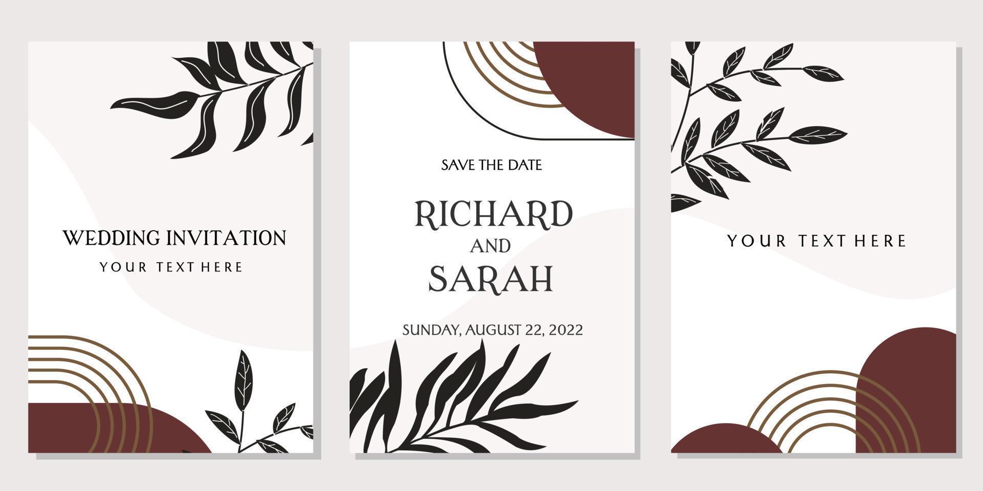wedding invitation design set. aesthetic background with hand drawn floral elements. flat design vector