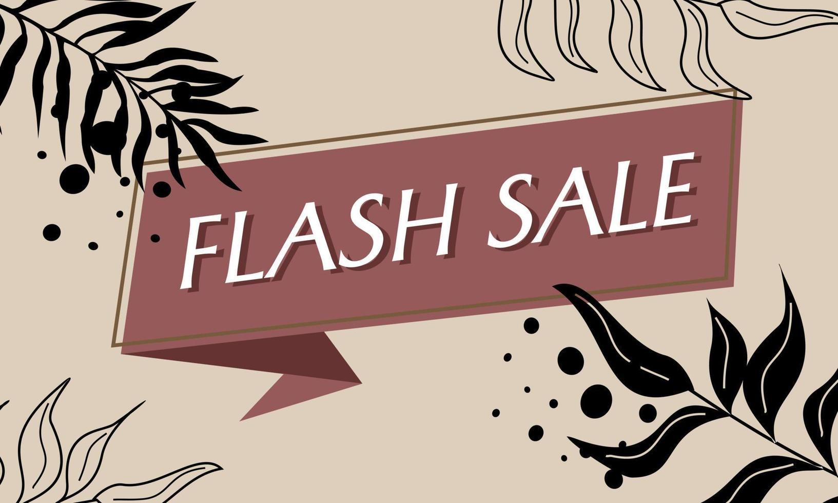 spring flash sale banner. pastel brown color design with hand drawn floral elements. vector