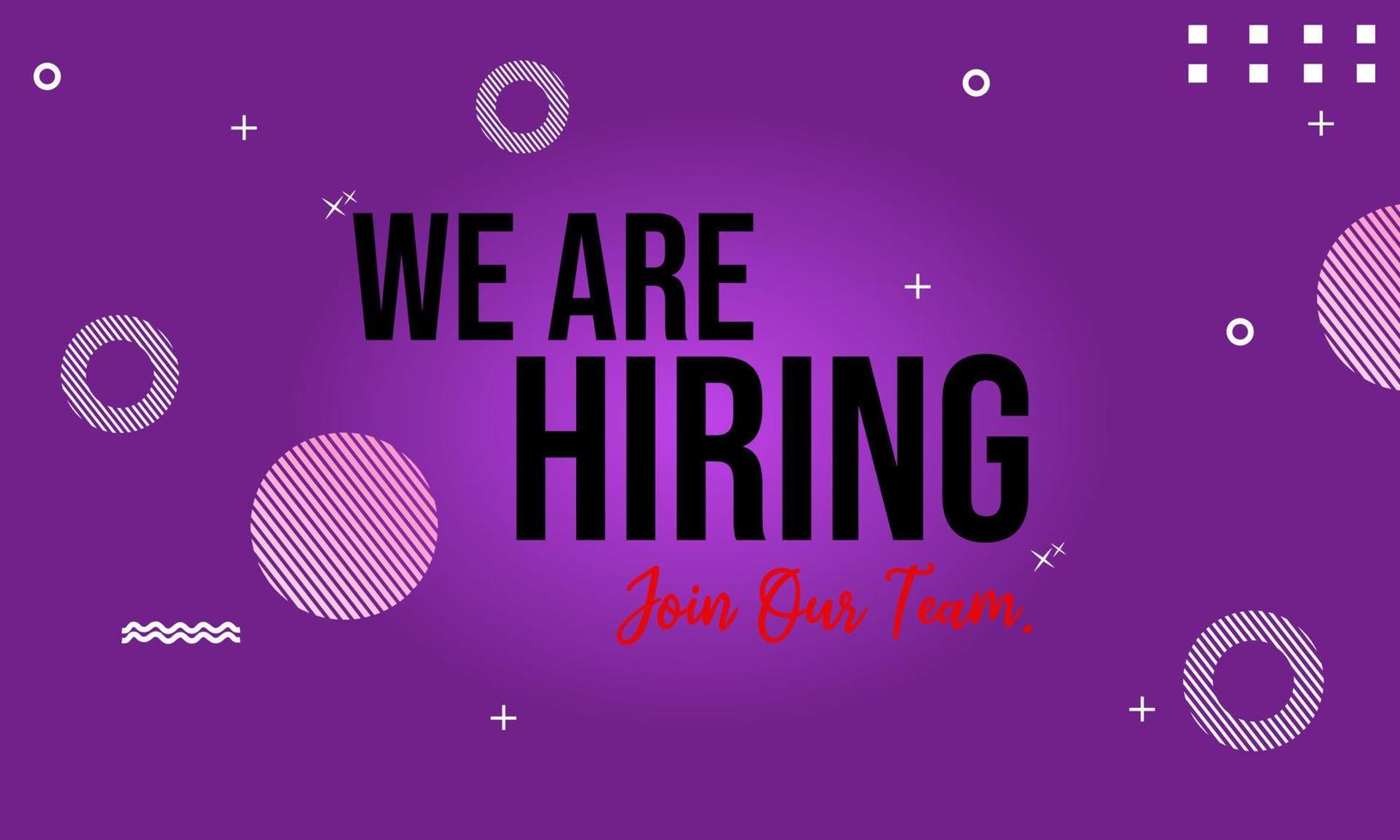 purple color banner design for recruitment advertisement. memphis background. vector illustration