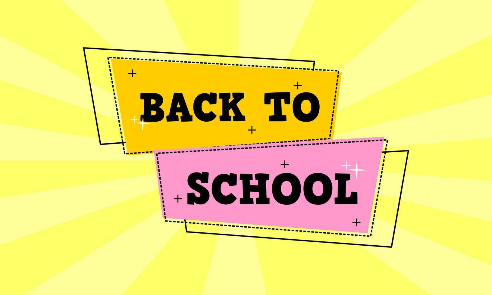 pancarta amarilla de regreso a la escuela estilo memphis. diseño de placa para el tema alegre de la educación infantil. vector