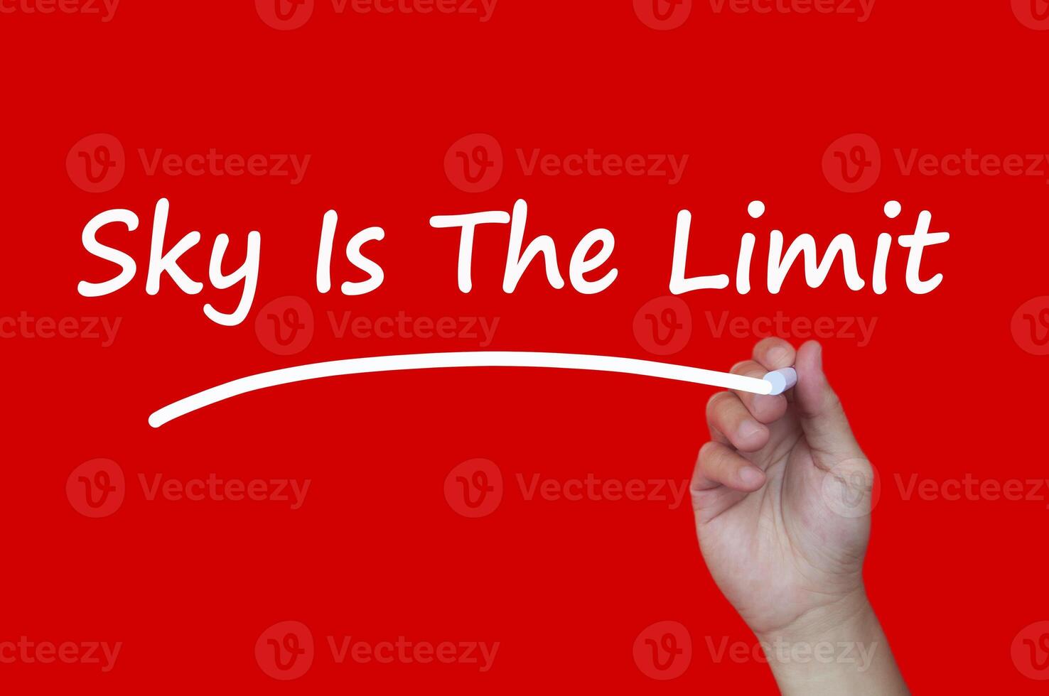 Sky is the limit motivational or inspirational quote text on red cover background. Conceptual photo