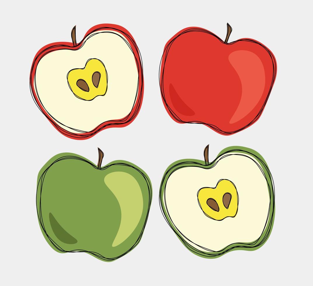 Set of red and green apples vector