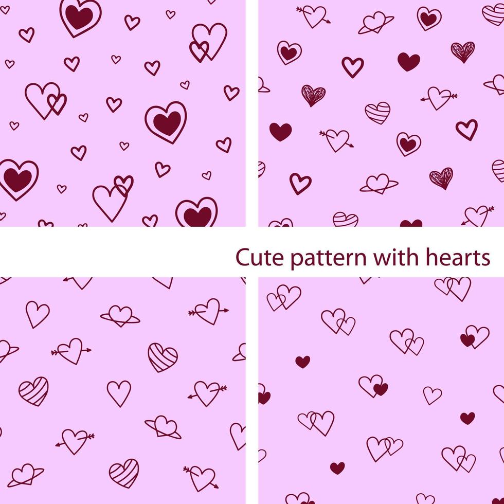 Cute patterns with bright hearts vector