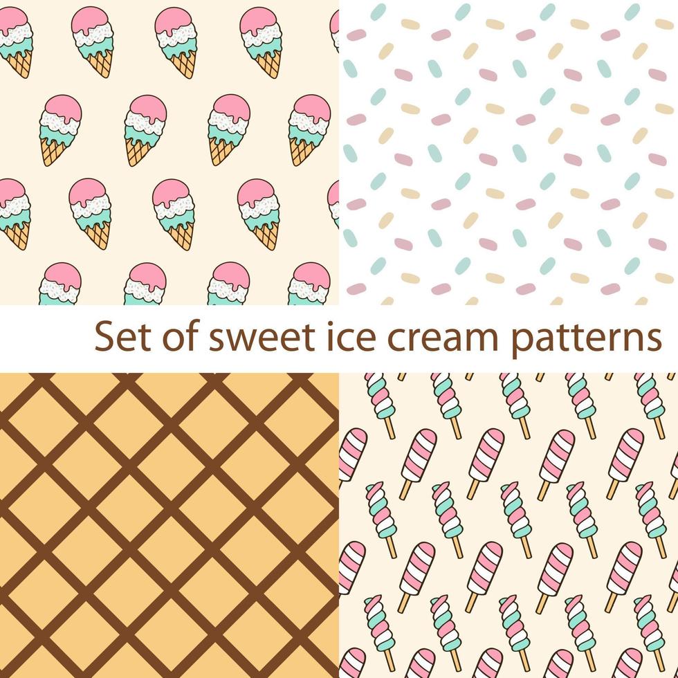 conjunto de patrones de helado dulce vector