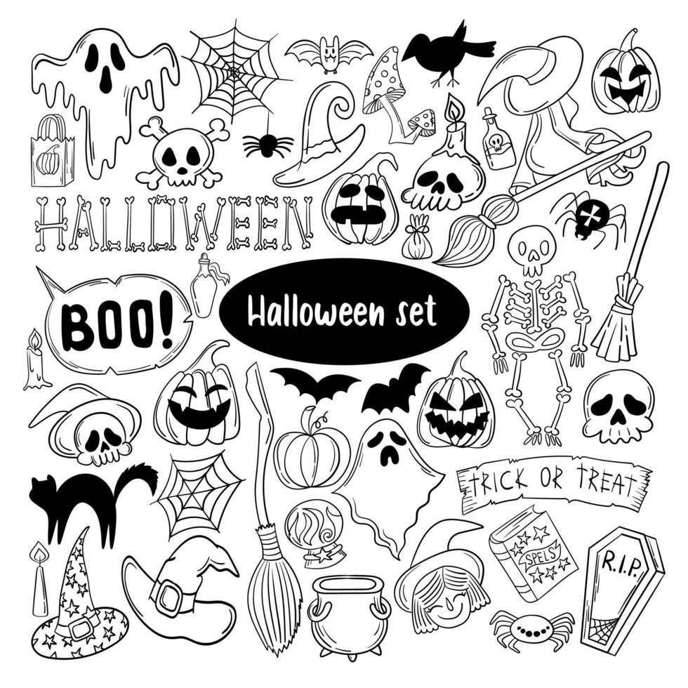 gran conjunto de lindos garabatos de halloween vector