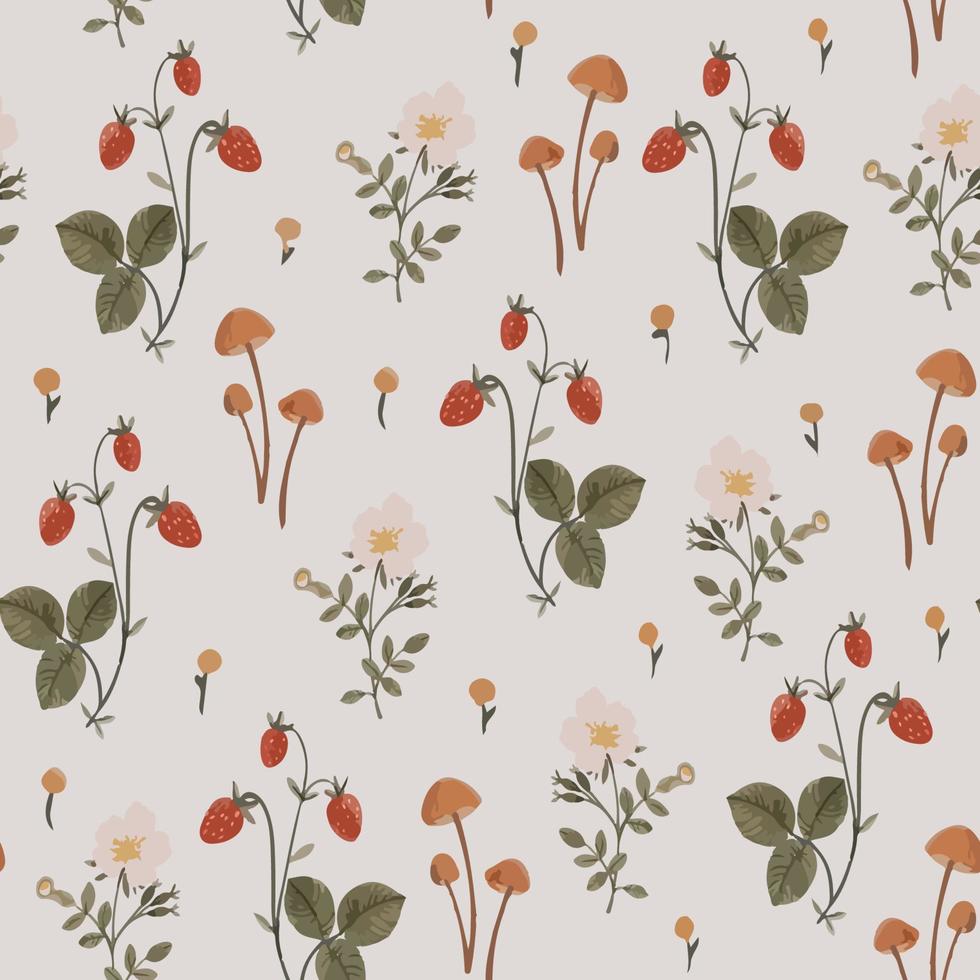 Pattern with delicate wildflowers and plants vector