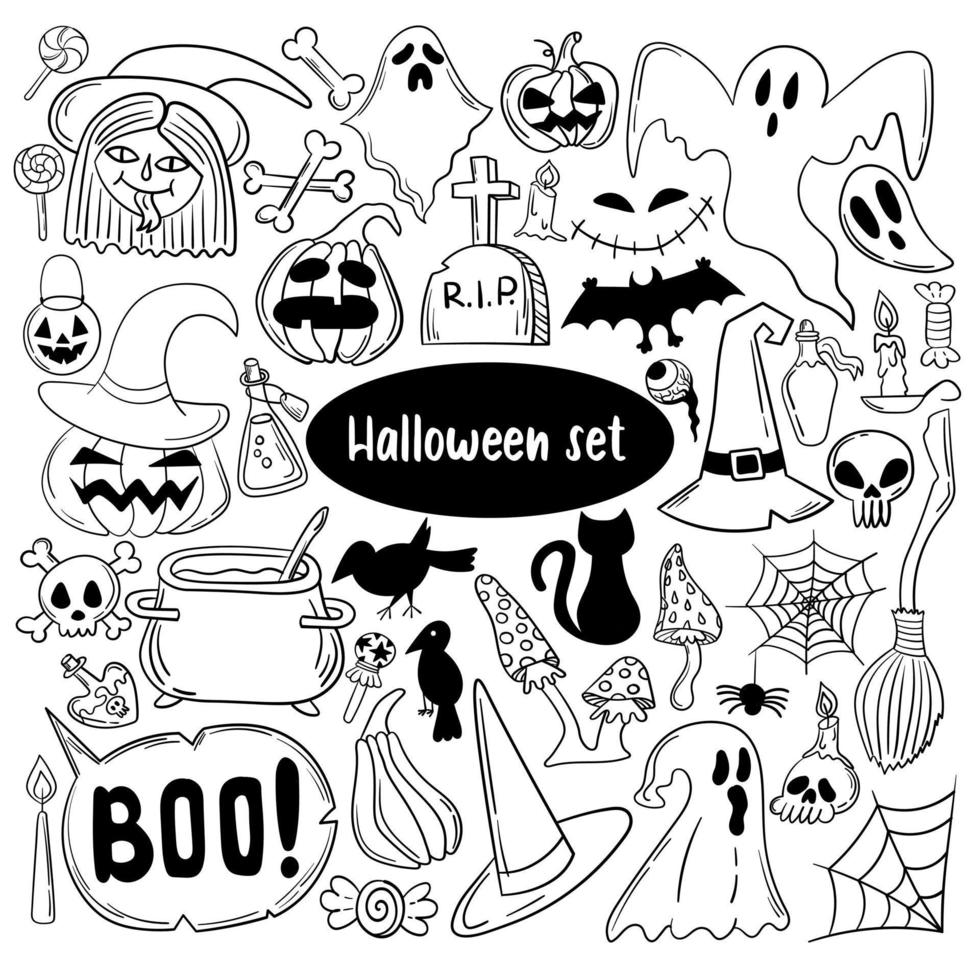 gran conjunto de lindos garabatos de halloween vector