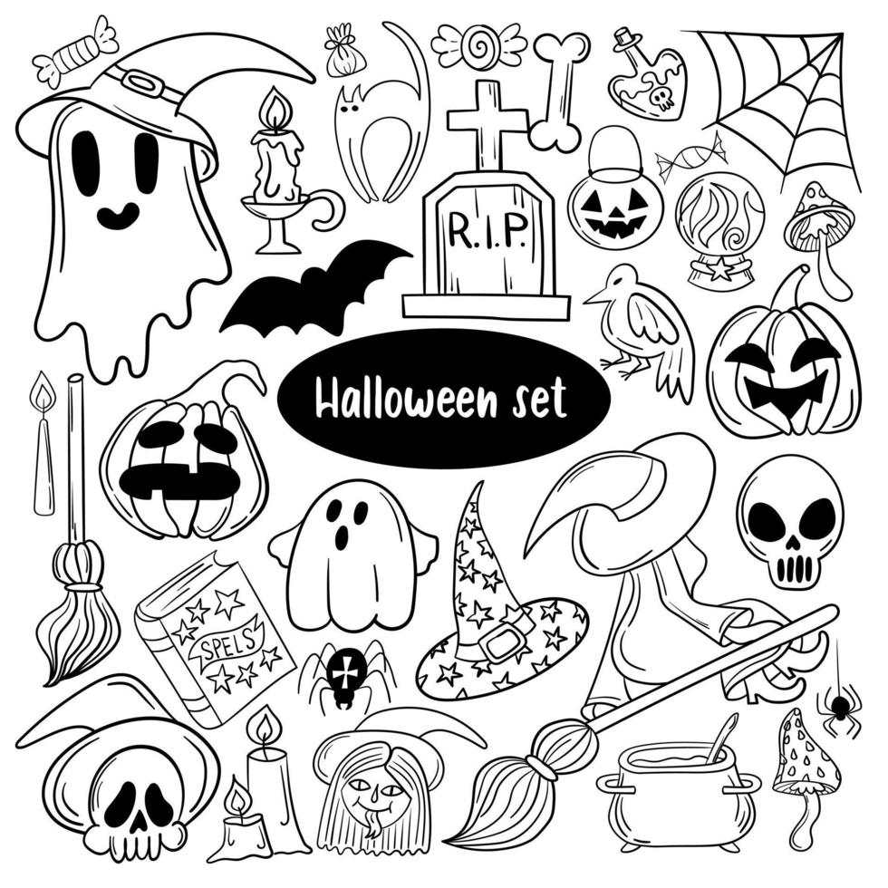 Large set of cute Halloween doodles vector
