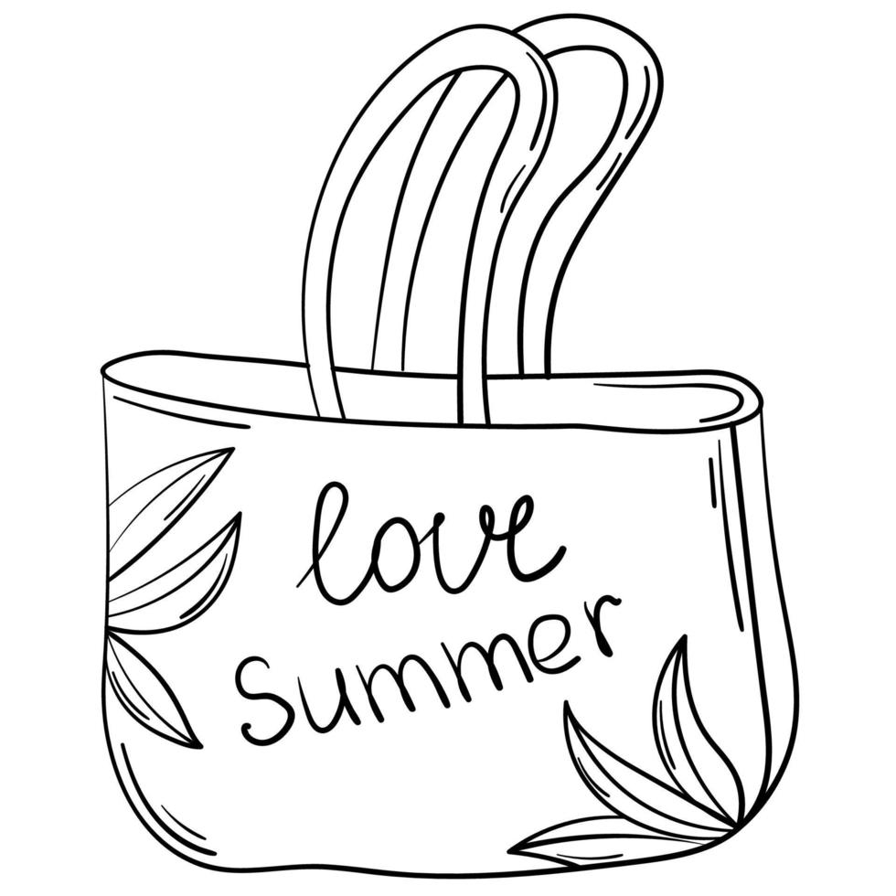 Doodle sticker with summer beach bag vector