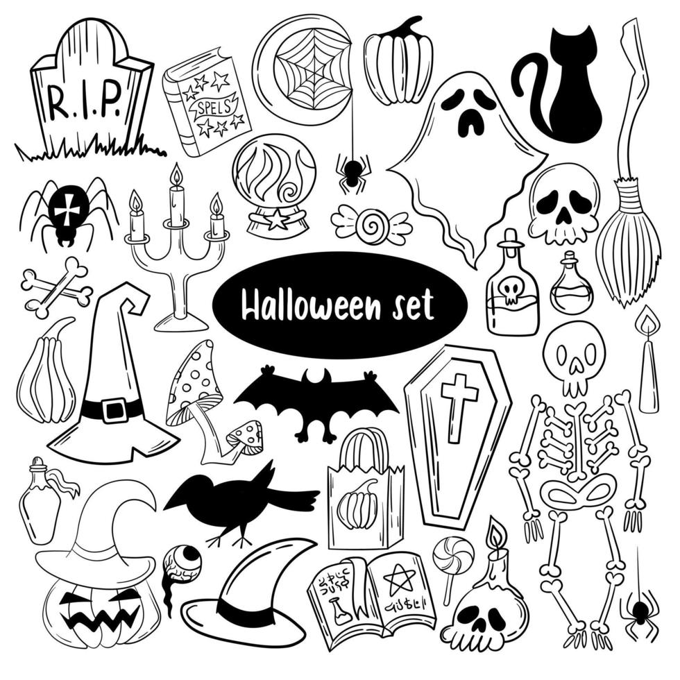 Large set of cute Halloween doodles vector