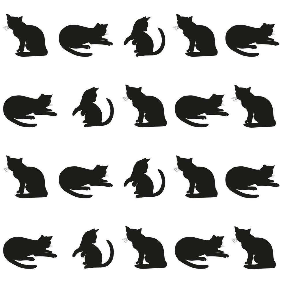 Vector seamless pattern with hand draw textured cats in graphic. Black and white endless background.