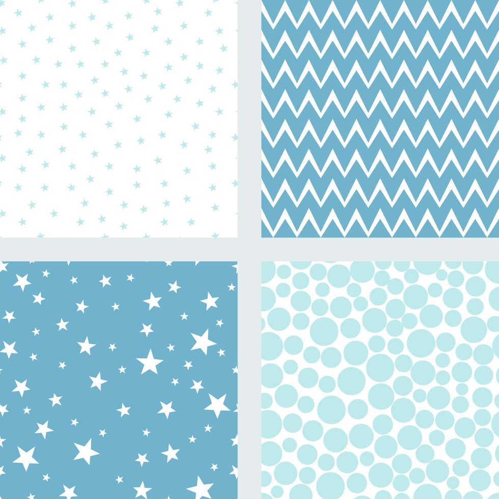 Set of patterns for a boy, stars, polka dots and zigzag vector