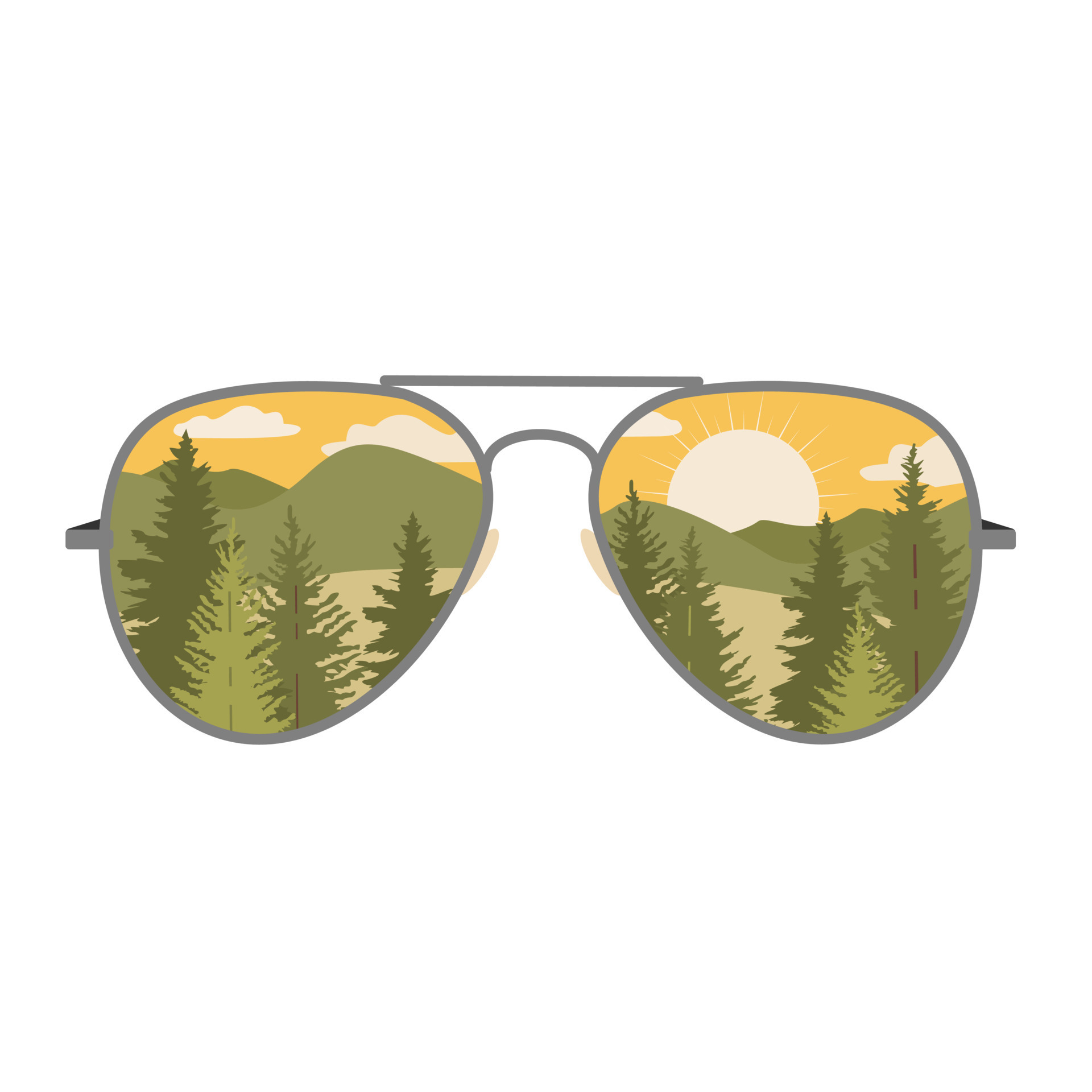 Hiking glasses with a reflection of the forest and mountains. 9533682  Vector Art at Vecteezy