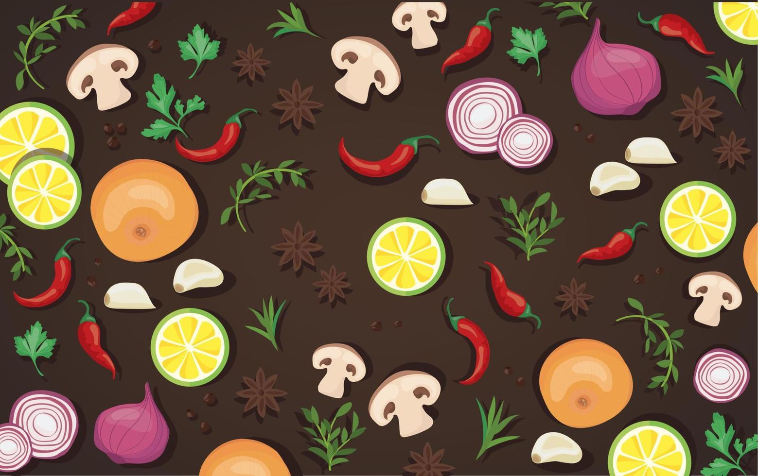 spice and vegetable foods background vector