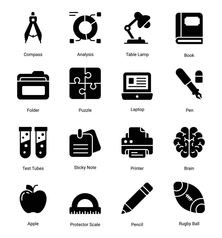 education glyph icons set isolated on white background vector