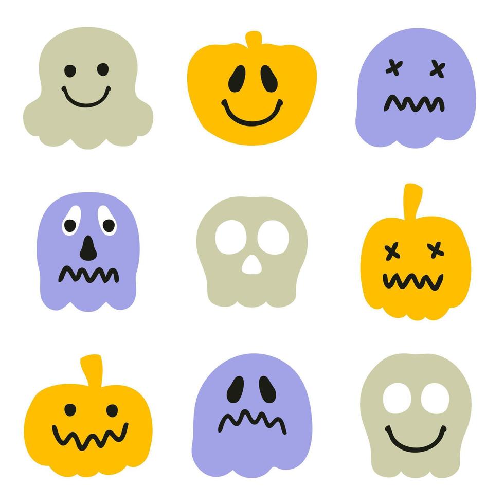 Happy halloween colorful cartoon characters clipart collection. vector