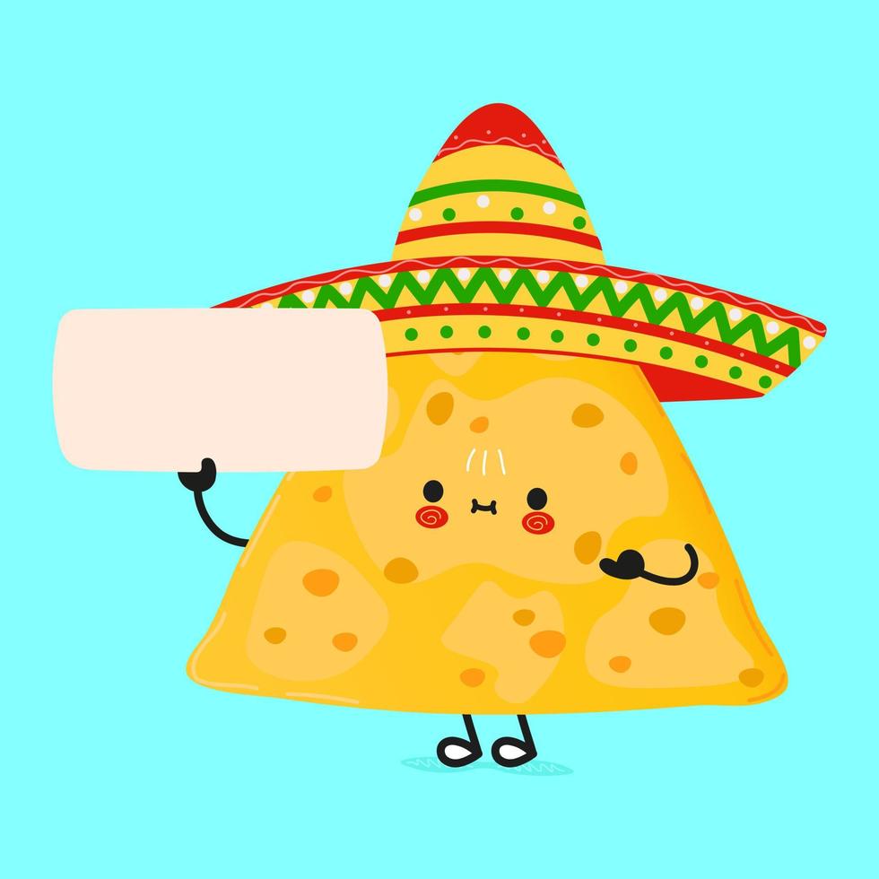 lindo personaje divertido del cartel de nachos. ilustración de personaje kawaii de dibujos animados dibujados a mano vectorial. fondo blanco aislado. cartel de nachos vector