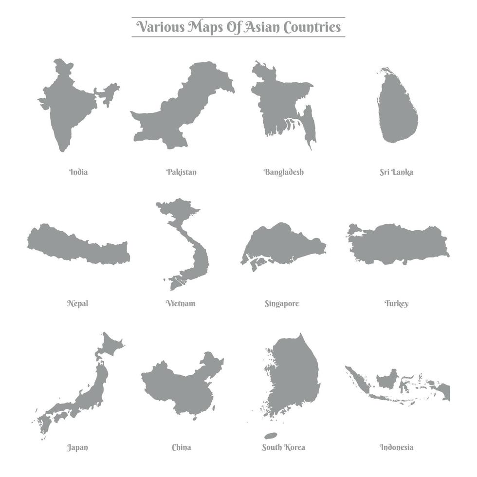 varios mapas de países asiáticos vector